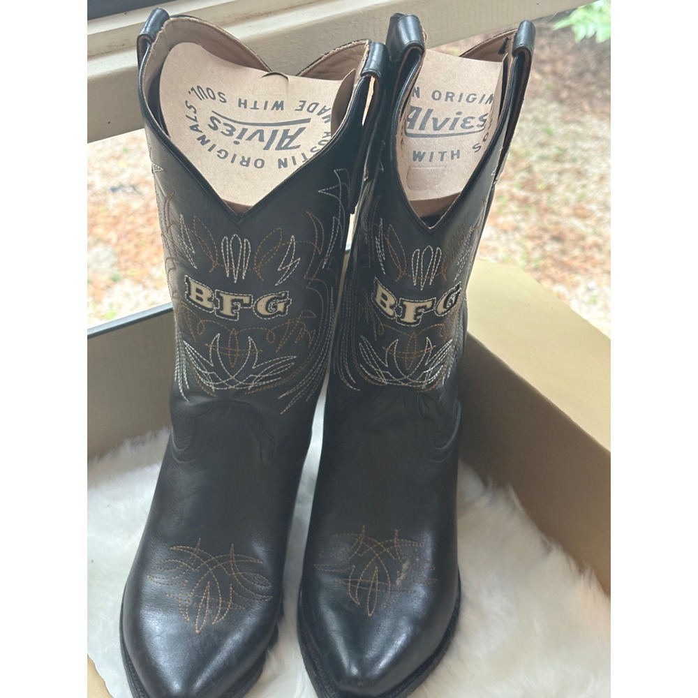 Alvies x Billy F Gibbons BFG 01 Black Cowhide Cowboy Boots‎ Mens 8 EE ZZ Top